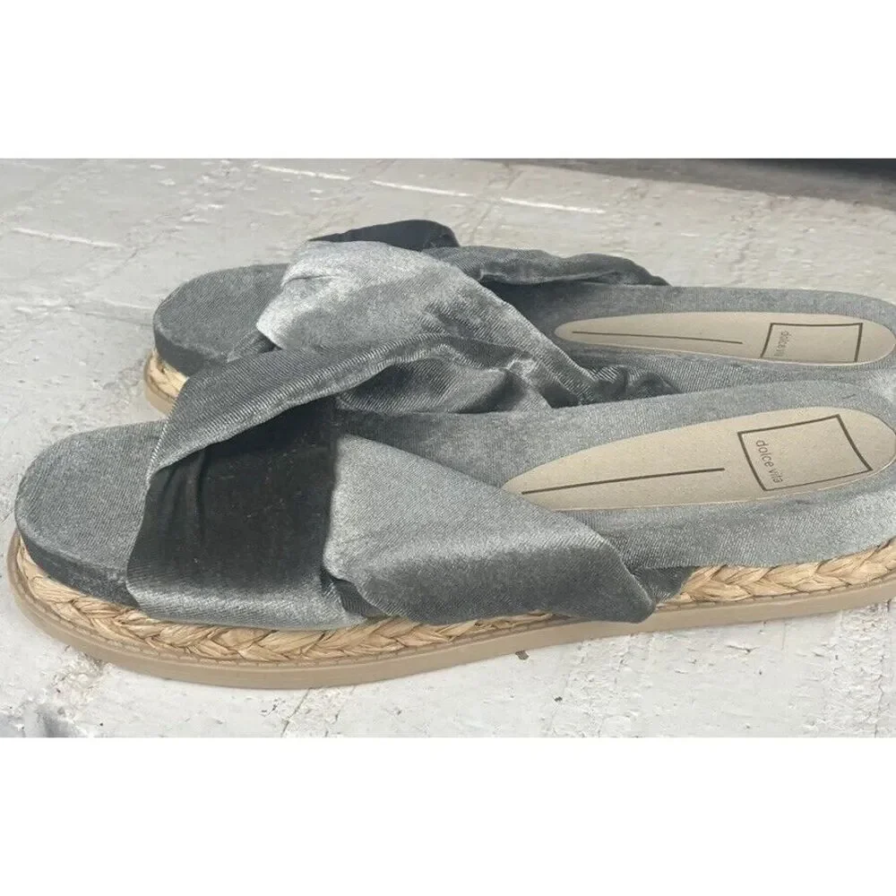 Dolce Vita Velvet Gray Slip On‎ Women's Shoes Braided Heel Size 9